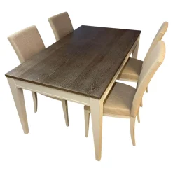 Selva Essgruppen|Romantica Esstisch Eiche Trüffel Gekalkt Mit Vier Stühlen Stoff Darwin Sand