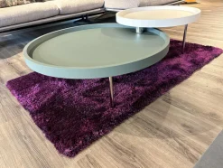 Ronald Schmitt Design Couchtische|2-Satztisch H 630 Luna Platten MDF Softlack Graugrün Und Creme Füße Hochglanz Verchromt