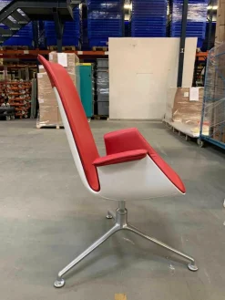 Walter Knoll Relaxsessel|Schalensessel FK Leder Congress Rot Außenschale Weiß Lackiert Gestell Aluminium