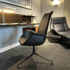 Walter Knoll Relaxsessel|Schalensessel FK Leder Congress Dark Bronze Schwarz 3 Fuß Kreuz Gestell Drehbar SchwarzPrei