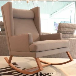 Bielefelder Werkstätten Relaxsessel|Schaukelsessel Tribeca Kavallerietuch Grau Braun mit Nackenkissen