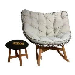 DEDON Loungemöbel|Schaukelstuhl Mbrace Stoff A 264 Cool Sage Grau Gestell Aluminium Füße Massivholz Teak Inklusive Beistelltisch