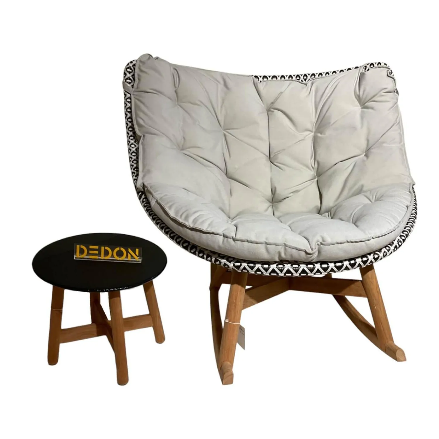 DEDON Loungemöbel|Schaukelstuhl Mbrace Stoff A 264 Cool Sage Grau Gestell Aluminium Füße Massivholz Teak Inklusive Beistelltisch