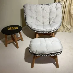 DEDON Loungemöbel|Schaukelstuhl Mbrace Stoff A 264 Cool Sage Grau Gestell Aluminium Füße Massivholz Teak Inklusive Beistelltisch