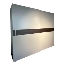 Contur Kleiderschränke|Schiebetürenschrank Athena Logica Lack 127 Hot Grau Griff Lack Absetzungen Melamin Holz MT RT Thermoeiche Innen Stoffoptik Perlmutt