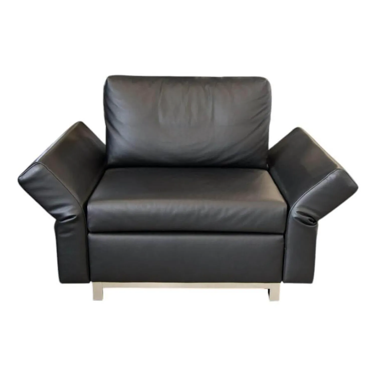 Signet Relaxsessel|Schlafsessel Nick Leder Namibia Schwarz Füße Chrombügel Armlehnen Klappbar Mit 1 Rückenkissen
