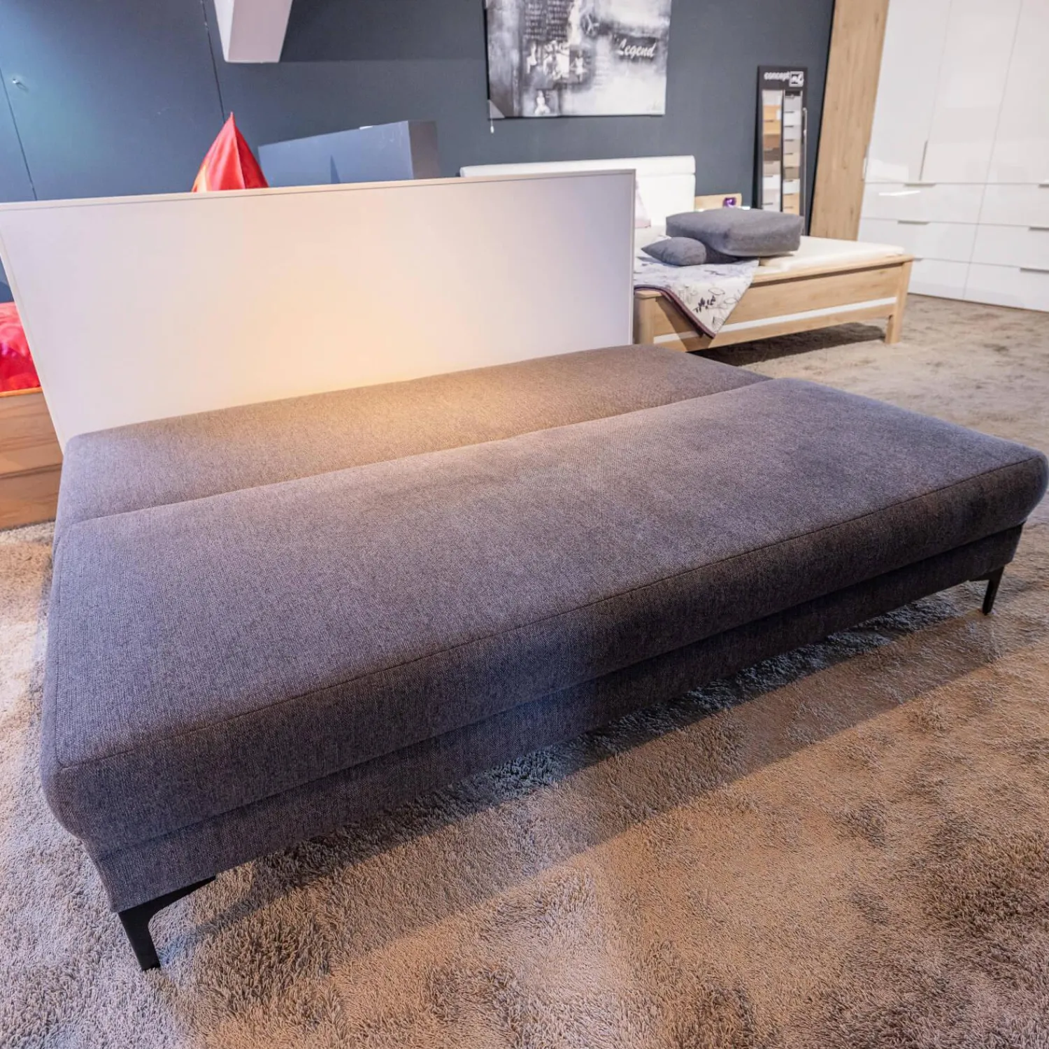 Nehl Schlafsofas|Schlafsofa Genua Bezug Stoff Alpha Anthrazit Fuß Metall Schwarz Matt Mit Dekokissen