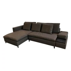 Signet Schlafsofas|Ecksofas|Schlafsofa Isla Stoff Reno Schiefer Grau Gestell Bügel Eiche Schwarz Inklusive Kissen Und Tablett