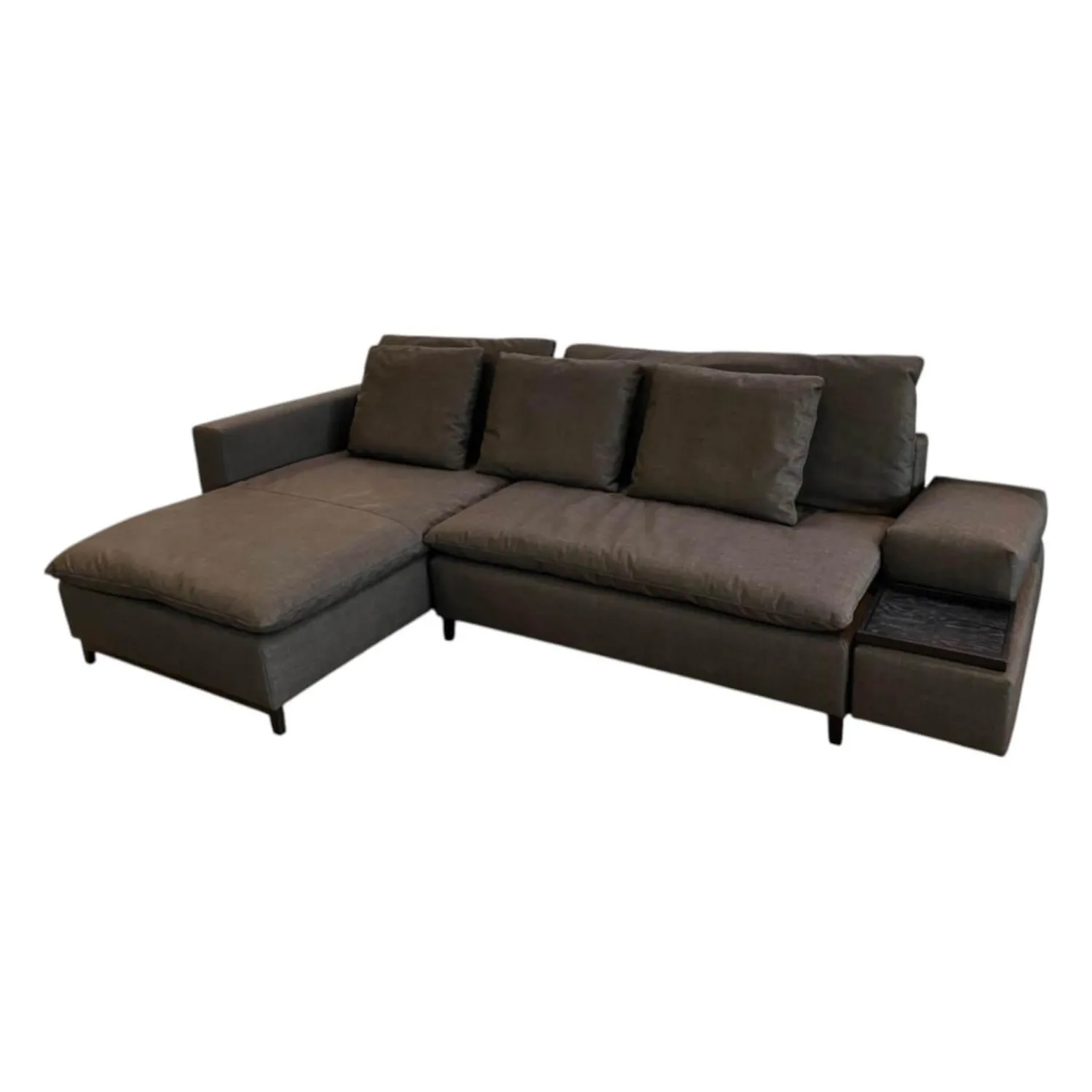 Signet Schlafsofas|Ecksofas|Schlafsofa Isla Stoff Reno Schiefer Grau Gestell Bügel Eiche Schwarz Inklusive Kissen Und Tablett