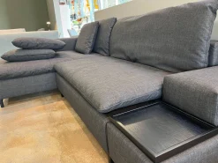 Signet Schlafsofas|Ecksofas|Schlafsofa Isla Stoff Reno Schiefer Grau Gestell Bügel Eiche Schwarz Inklusive Kissen Und Tablett