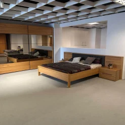 Hülsta Ganze Schlafzimmer|Schlafzimmer Acrea Bett Leder Braun Schwarz Und Strukturbuche Konsolen Mit Schubkästen