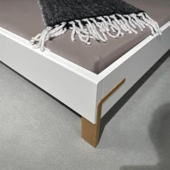 Hülsta Ganze Schlafzimmer|Schlafzimmer Dream Lack Reinweiss Akzent Natureiche Kunstleder Struktur Taupe Grau Griffe Chrom Glänzend