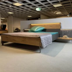 Thielemeyer Ganze Schlafzimmer|Schlafzimmer Milo Wildeiche Massiv Gebürstet Lack Graphit Akzent Naturstein Grau Füße Metall Titan Grau Mit Beleuchtung