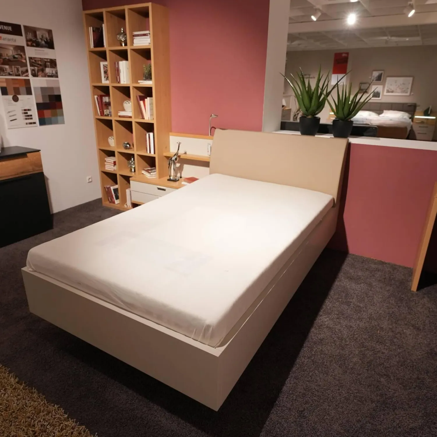 Rietberger Möbelwerke Ganze Schlafzimmer|Schlafzimmer Venue S Lack Seidengrau Asteiche Bezug Leder Hermes Sand Beige Inklusive Beleuchtung Ohne Matratze Ohne Lattenrost