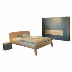 Voglauer Ganze Schlafzimmer|Schlafzimmer V-Montanara Geölte Wildeiche Glasfront Montegrau Bett Kleiderschrank