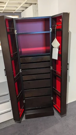 Selva Vitrinen & Highboards|Schrank 7021 Massivholz 45 Sepia Dunkelbraun Akzente Glas