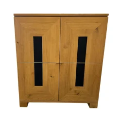 Scholtissek Regale|Schrank Artus Korpus Knorrige Eiche Puro Geölt Glas 9005 Schwarz Matt