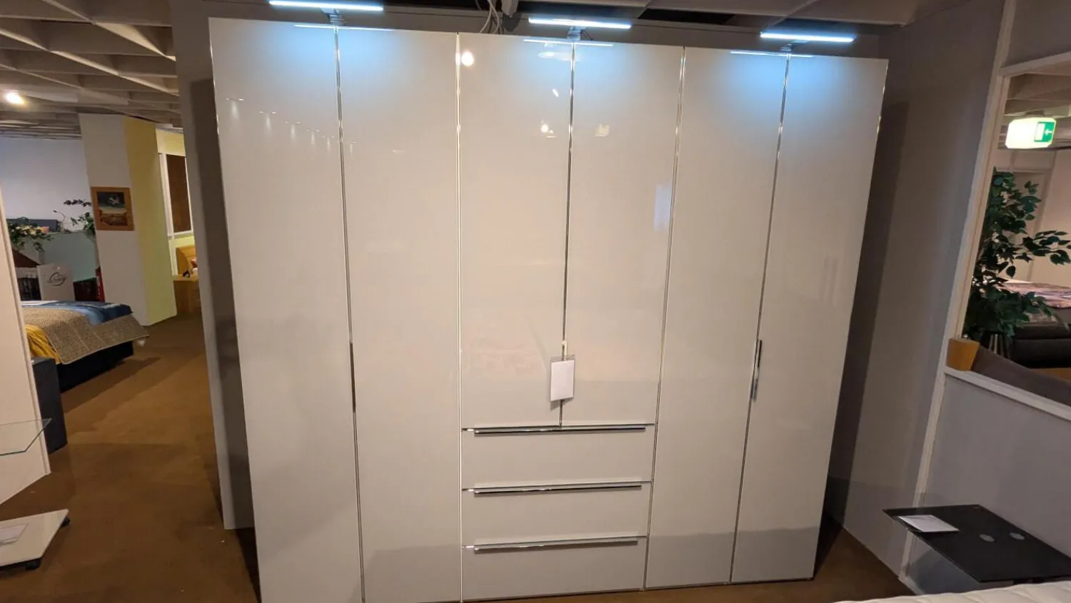 Nolte Kleiderschränke|Schrank Horizont 110 Front Glas G71 Seidengrau Grau Weiß Korpus Polarweiß Weiß Innen Leinenoptik Twist