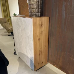 Scholtissek Vitrinen & Highboards|Schrank Kera Front Keramik Beton Silk Grau Korpus Knorrige Eiche Natur Geölt Gestell Metall Schwarz Lackiert