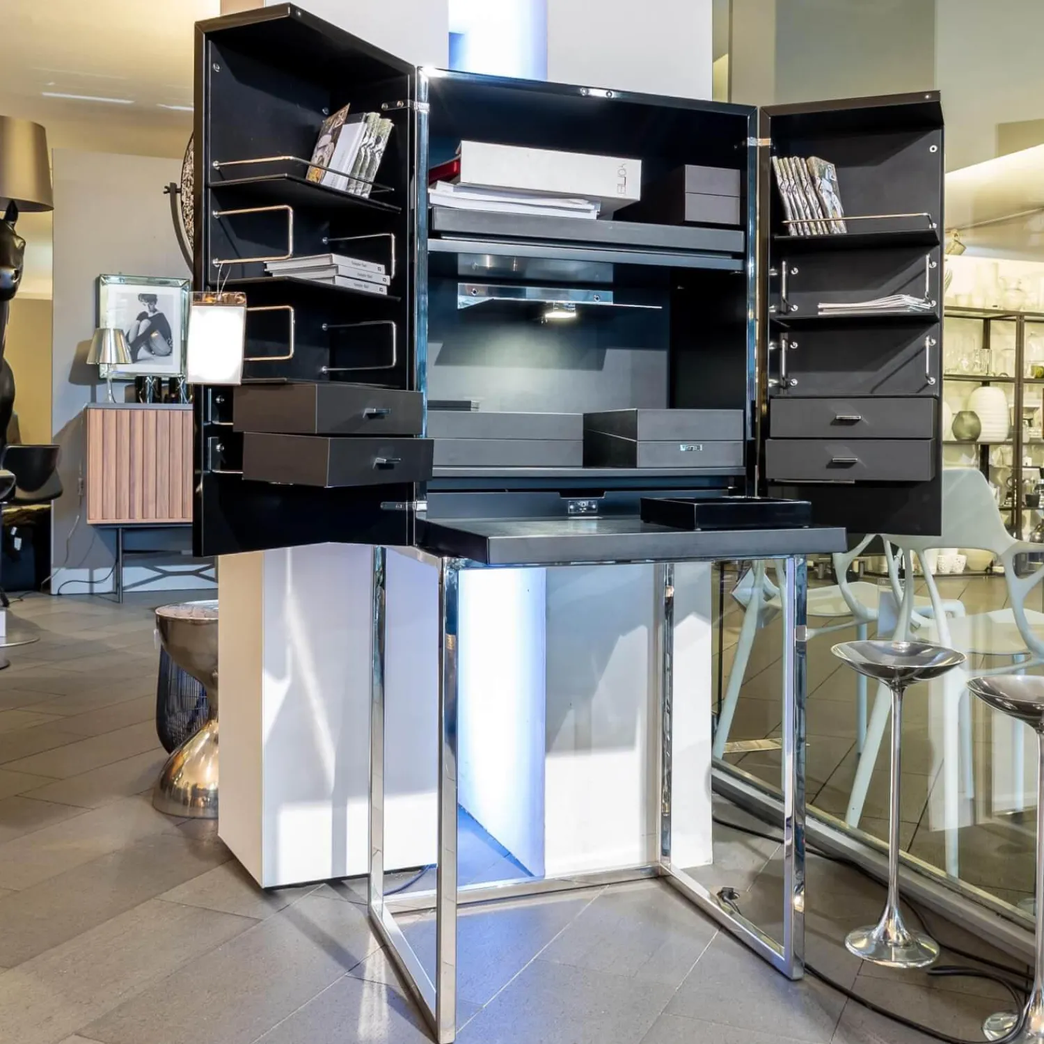 YOMEI Kommoden & Sideboards|Schrank Magic Cube Work Klavierlack Gestell Chrom Poliert Mit Inneneinteilung