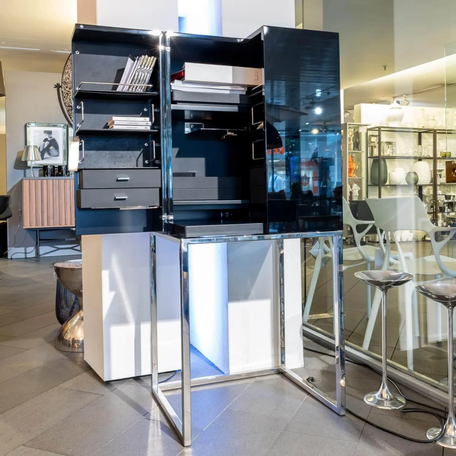 YOMEI Kommoden & Sideboards|Schrank Magic Cube Work Klavierlack Gestell Chrom Poliert Mit Inneneinteilung