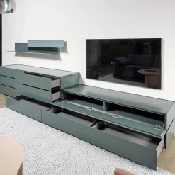 Interlübke Kommoden & Sideboards|Schrank Sideboard Cube Bold Lack Bahia Mit Iilu Regalen Lack Bahia Und Lack Laguna Blau