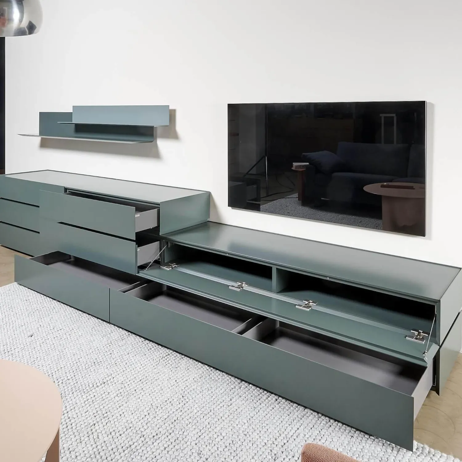 Interlübke Kommoden & Sideboards|Schrank Sideboard Cube Bold Lack Bahia Mit Iilu Regalen Lack Bahia Und Lack Laguna Blau