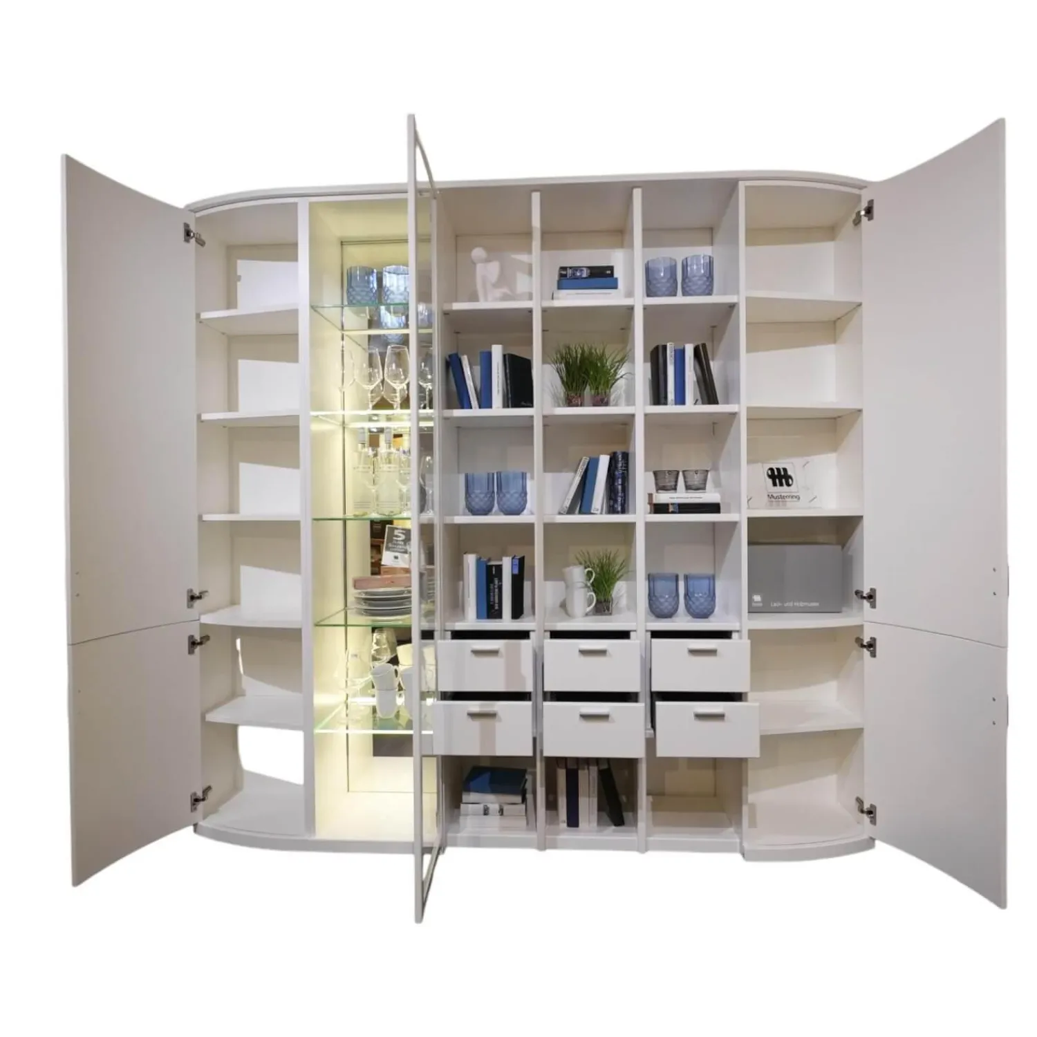 Rietberger Möbelwerke Regale|Schrank System Kira 24365 Lack Weiß Inklusive Beleuchtung Mit Funkfernbedienung
