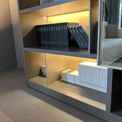 Molteni & C Wohnwände & Tv-Lowboards|Schrank Systemwand 505 Up System Holz Dolomitgrau Glas Transparent Stopsol mit Beleuchtungskit Schuko