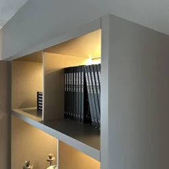 Molteni & C Wohnwände & Tv-Lowboards|Schrank Systemwand 505 Up System Holz Dolomitgrau Glas Transparent Stopsol mit Beleuchtungskit Schuko