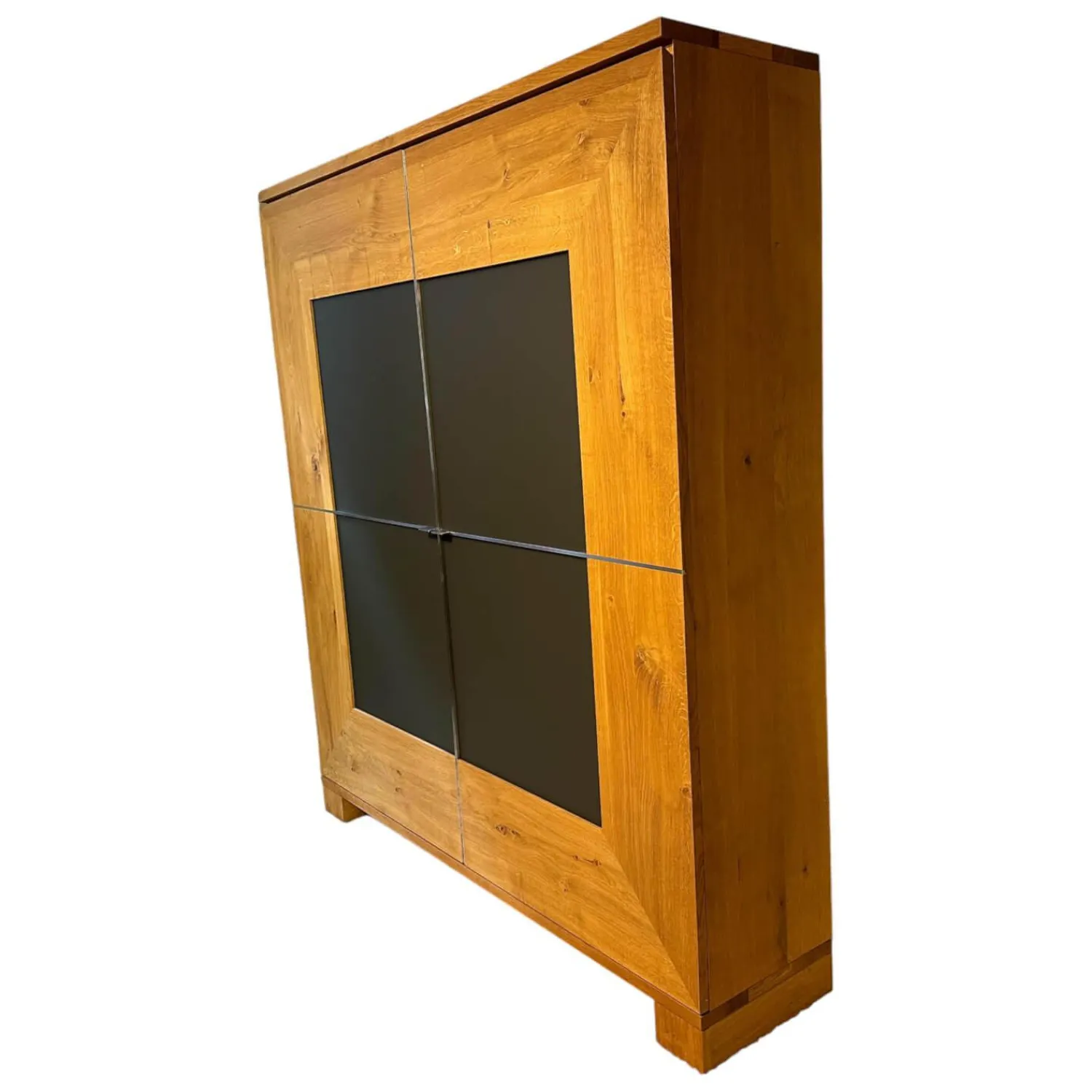 Scholtissek Vitrinen & Highboards|Schrank Varus Asteiche mit Glas Grau Knorrige Eiche Geölt Floatglas Dunkelbraun Matt