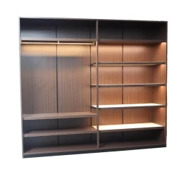 Porro Garderoben|Schrankwand Struktur Eukalyptusfarben Fachböden Bezug Ecoleder Mit Beleuchtung