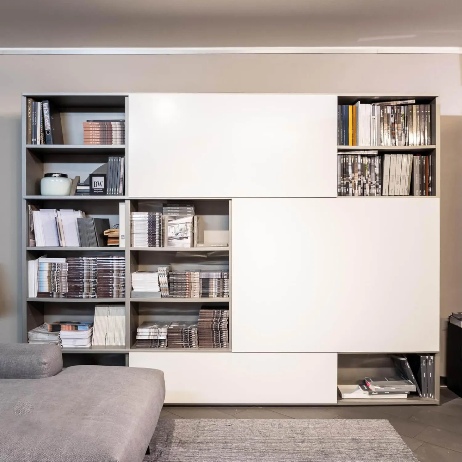 Interlübke Wohnwände & Tv-Lowboards|Schrankwand Studimo Lack Silbergrau Metallic Schiebetüren Lack Schneeweiß