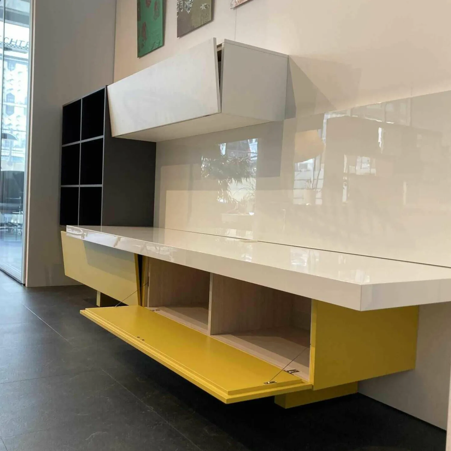 Lema Wohnwände & Tv-Lowboards|Schrankwand T030 Holz Gelb Grau Weiß Lackiert