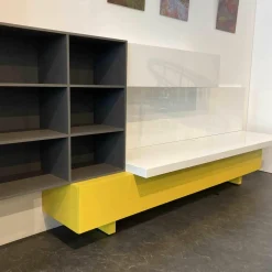 Lema Wohnwände & Tv-Lowboards|Schrankwand T030 Holz Gelb Grau Weiß Lackiert