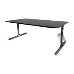 Walter Knoll Schreibtische & Sekretäre|Schreibtisch Berlin Table 140 T1 Platte Rauchglas Schwarz Gestell Profilstahl Schwarz Chrom Mit Kunststoffgleitern