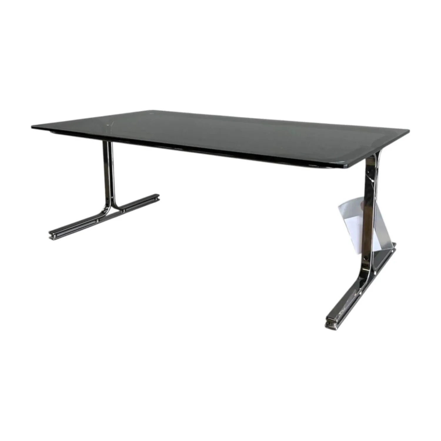 Walter Knoll Schreibtische & Sekretäre|Schreibtisch Berlin Table 140 T1 Platte Rauchglas Schwarz Gestell Profilstahl Schwarz Chrom Mit Kunststoffgleitern