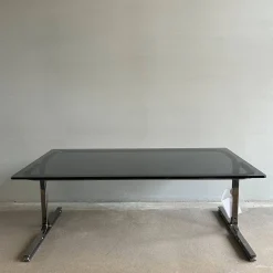 Walter Knoll Schreibtische & Sekretäre|Schreibtisch Berlin Table 140 T1 Platte Rauchglas Schwarz Gestell Profilstahl Schwarz Chrom Mit Kunststoffgleitern