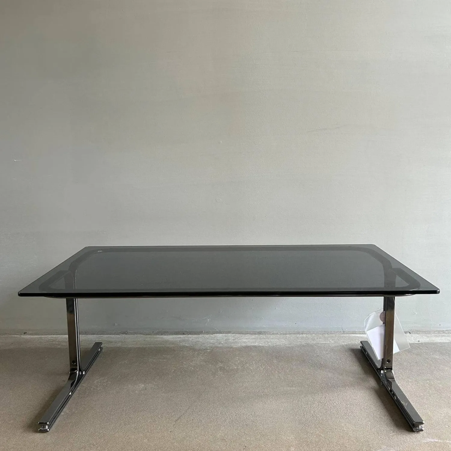 Walter Knoll Schreibtische & Sekretäre|Schreibtisch Berlin Table 140 T1 Platte Rauchglas Schwarz Gestell Profilstahl Schwarz Chrom Mit Kunststoffgleitern