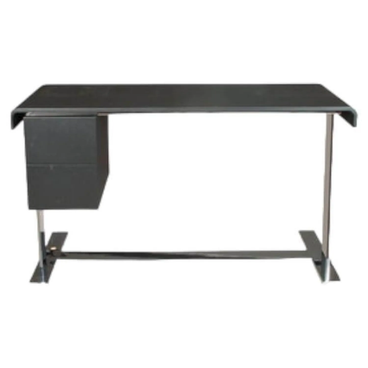 B&B Italia Schreibtische & Sekretäre|Schreibtisch Eileen Kernleder Schwarz Ladenelement Eiche Schwarz Gebeizt Gestell Glänzend Verchromt