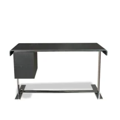 B&B Italia Schreibtische & Sekretäre|Schreibtisch Eileen Kernleder Schwarz Ladenelement Eiche Schwarz Gebeizt Gestell Glänzend Verchromt