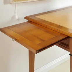 Ebanart Schreibtische & Sekretäre|Schreibtisch Kirschbaum Massiv Tischplatte Leder Mit Goldprägung