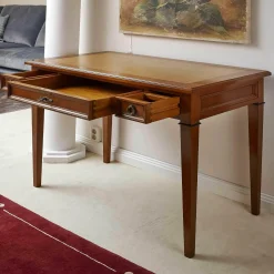 Ebanart Schreibtische & Sekretäre|Schreibtisch Kirschbaum Massiv Tischplatte Leder Mit Goldprägung