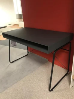 Hülsta Schreibtische & Sekretäre|Schreibtisch Modell HO 130 Lack Supermatt Nachtgrau Kufen Schwarz