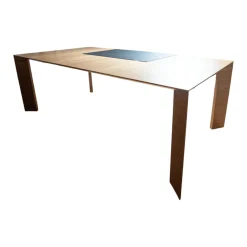 Renz Schreibtische & Sekretäre|Esstische|Schreibtisch Paper Platte Nussbaum Natur Fuß Alu Nussbaum Furniert