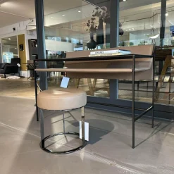 B&B Italia Schreibtische & Sekretäre|Schreibtisch Quiet Lines Platte Rauchglas Und Leder Kasia 330 Nussbaum Braun Gestell Schwarz Verchromt Mit Hocker