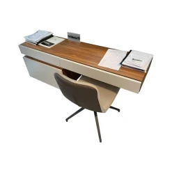 Hülsta Schreibtische & Sekretäre|Schreibtisch Tetrim Front Lack Seidengrau Grau Korpus Echt Natur Furnier Kernnussbaum Inklusive Spiegel