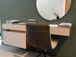 Hülsta Schreibtische & Sekretäre|Schreibtisch Tetrim Front Lack Seidengrau Grau Korpus Echt Natur Furnier Kernnussbaum Inklusive Spiegel