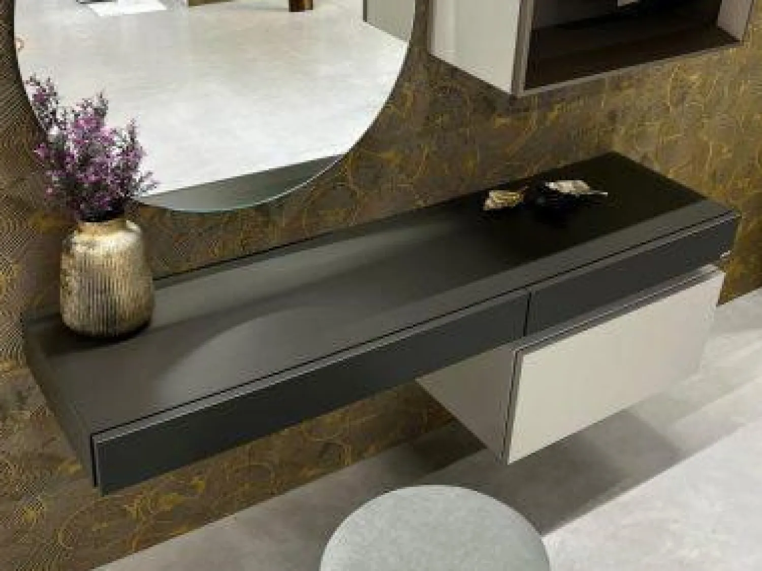 Hülsta Schreibtische & Sekretäre|Schreibtisch Tetrim Lack Seidengrau Grau Inklusive Spiegel Und Beleuchtung