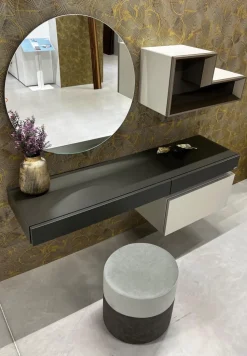 Hülsta Schreibtische & Sekretäre|Schreibtisch Tetrim Lack Seidengrau Grau Inklusive Spiegel Und Beleuchtung